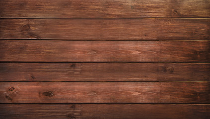 Obraz na płótnie Canvas Brown wooden plank desk table background texture. Top view