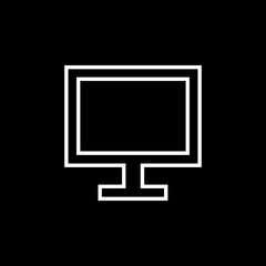 Flat line monochrome monitor sign for web sites and apps. Minimal simple black and white monitor sign. Isolated vector white monitor sign on black background.