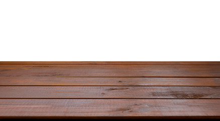 brown wooden plank desk table background texture top view isolated on white background