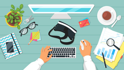 office workplace top view