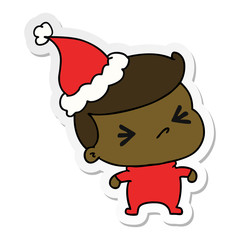 christmas sticker cartoon of kawaii boy