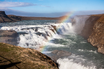 landscape overlooking the waterfall with a rainbow - Iceland, Gullfoss - Image