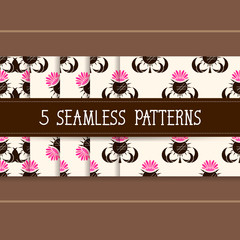 Set Of Five Seamless Patterns For Your Products And Business.