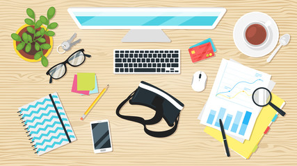 office workplace top view