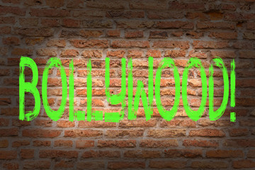 Word writing text Bollywood. Business photo showcasing Hollywood Movie Film Entertainment Cinema Brick Wall art like Graffiti motivational call written on the wall