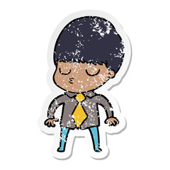 distressed sticker of a cartoon calm boy