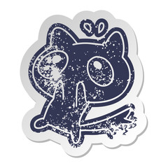 distressed old sticker kawaii of a shocked cat