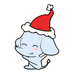 cute line drawing of a elephant wearing santa hat