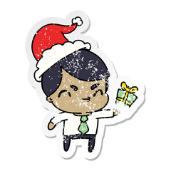 christmas distressed sticker cartoon of kawaii boy