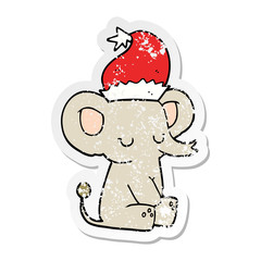 distressed sticker of a cute christmas elephant