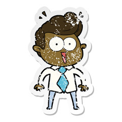 distressed sticker of a cartoon staring man