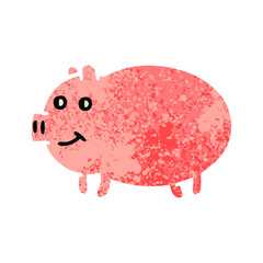 retro illustration style cartoon pig
