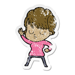 distressed sticker of a cartoon woman