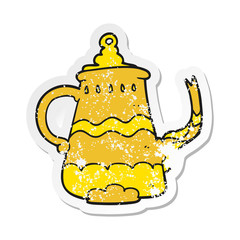 retro distressed sticker of a cartoon fancy coffee pot