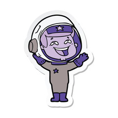 sticker of a cartoon laughing astronaut