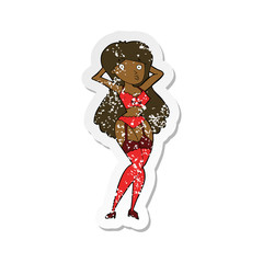 retro distressed sticker of a cartoon woman in lingerie