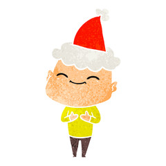 happy retro cartoon of a bald man wearing santa hat