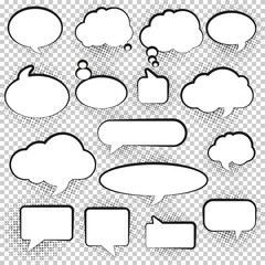 Set of blank empty white speech bubbles. Different design of comic bubble cloud collection. Vector illustration.