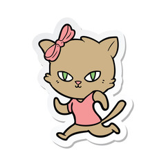 sticker of a cute cartoon cat jogging