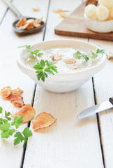 Topinambur Suppe Schale Tisch Topinambursuppe