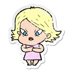 distressed sticker of a cartoon stressed woman