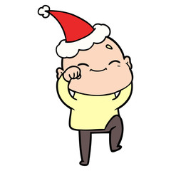happy line drawing of a bald man wearing santa hat