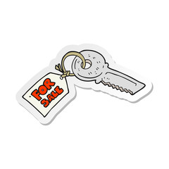 sticker of a cartoon house key with for sale tag