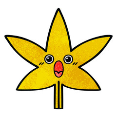 retro grunge texture cartoon autumnal leaf