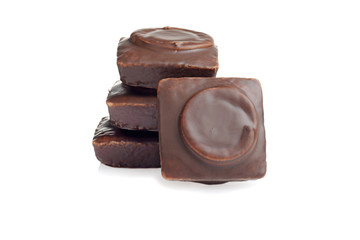 closeup small chocolate cakes