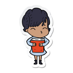 sticker of a cartoon woman thinking