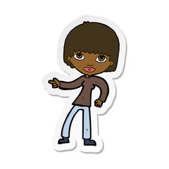 sticker of a cartoon woman pointing