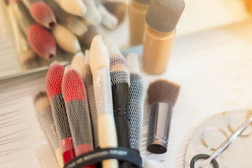 many professional make-up artists of brushes are on the table