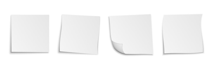 Set of white square paper stickers. Vector illustration.