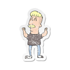 retro distressed sticker of a cartoon celebrating man