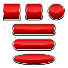 Set of red glossy buttons. Vector illustration.