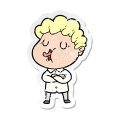 distressed sticker of a cartoon man singing