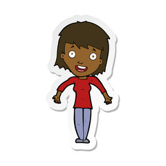 sticker of a cartoon woman shrugging shoulders