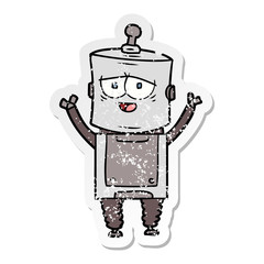 distressed sticker of a cartoon robot