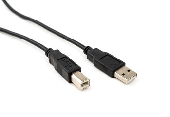 Priter USB Cable on white background. selective focus