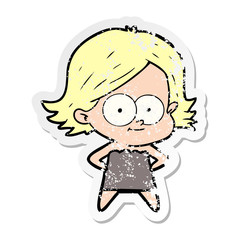 distressed sticker of a happy cartoon girl
