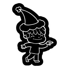 cartoon icon of a happy boy wearing santa hat
