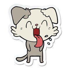 sticker of a cartoon panting dog