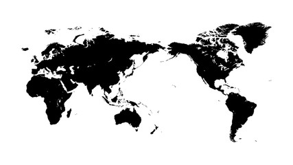 Black silhouette of a world map on a white background with the closest possible to the exact contour. Variant of a template for use in an industrial interior.