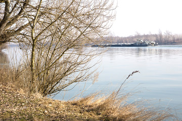 River Danube (Dunav) in Borovo, Croatia.FEBRUARY,2019.