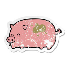 distressed sticker of a cute cartoon pig