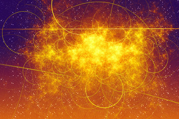Abstract background of fantasy space. Beautiful pattern illustration with planet, stars and plasma clouds energy. Fractal design and art of cosmos concept.