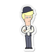 sticker of a cartoon man in bowler hat with crossed arms