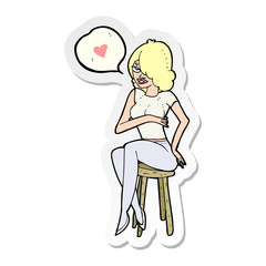 sticker of a cartoon woman with love heart
