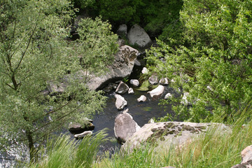 Mountain river and rocky shores. Beautiful Ukrainian landscape.
