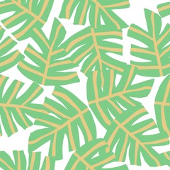 Simple Hand drawn tropical green leaves seamless pattern.